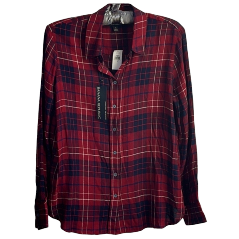 NEW BANANA REPUBLIC DILLON CLASSIC FIR PLAID BUTTON UP FLANNEL SMALL 🌸